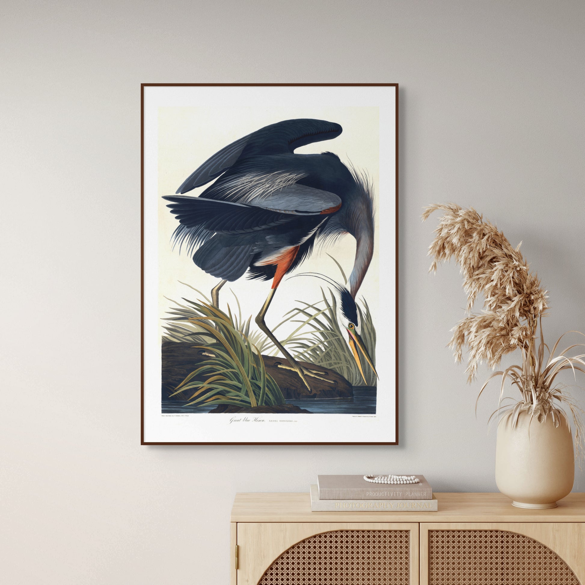 Stor blåhegre – Vintage kunstplakat - Retrotrykk