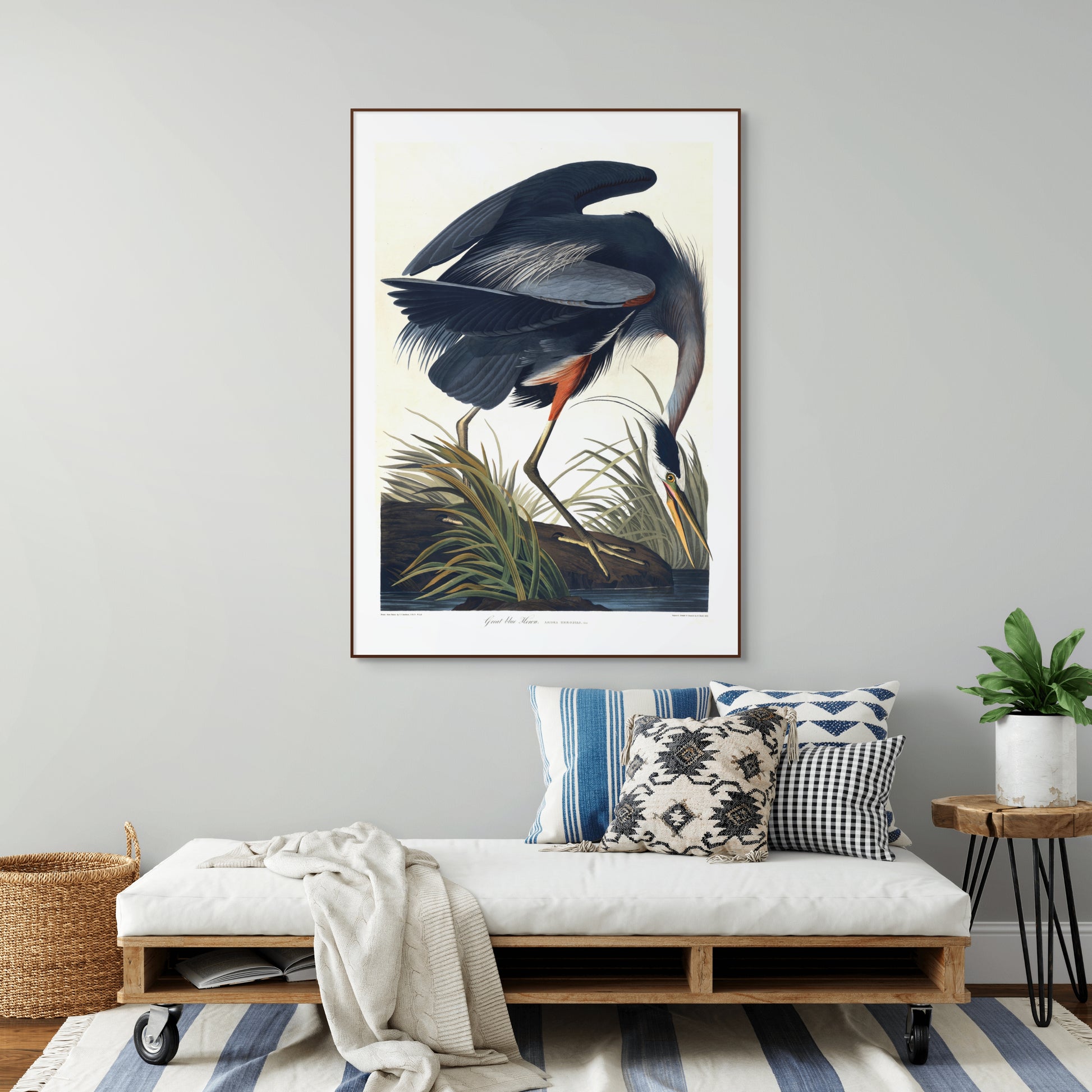 Stor blåhegre – Vintage kunstplakat - Retrotrykk